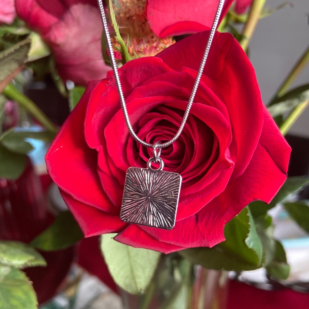 18-inch square pendant necklace on a silk chain